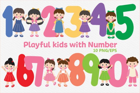 Download Playful Kids with Number Illustration - Premium Resources