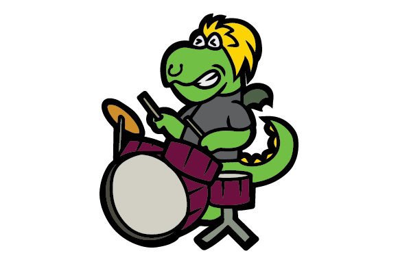 Download Rockstar Dragon Playing Drums, Cartoon - Cartoon Collection
